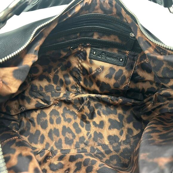 Vintage B Makowsky Y2K Studded Leather Shoulder Bag Black Gold Silver Fringe - Picture 5 of 11